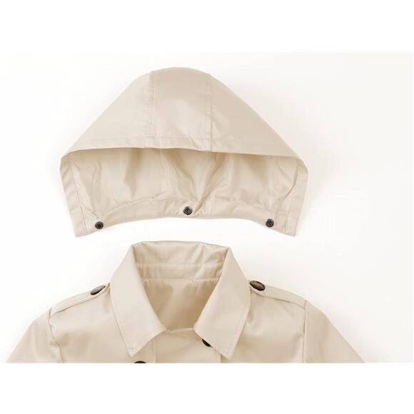 Women's Double Breasted Long Trench Coats Mid-Length Belted with Detachable Hood - Picture 5 of 10